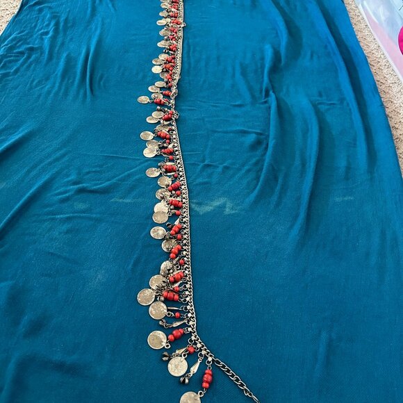 Vintage Style Coin Belt -Heavy Silver Tone-Glass Red Beads- BOHO Tribal Boutique main image 10